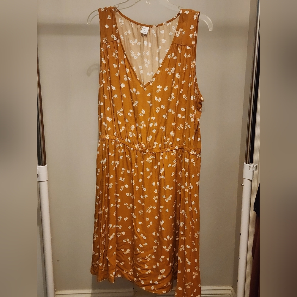 Floral Sleeveless Dress in Mustard